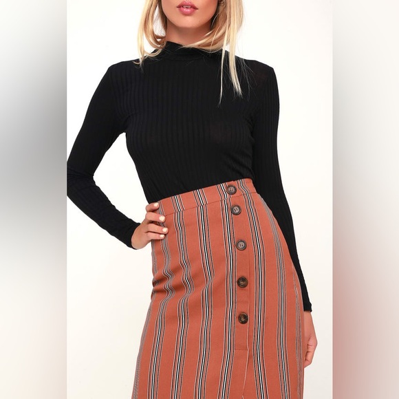 In Stride Rust Orange Striped Button-Front Pencil Skirt - Picture 3 of 3